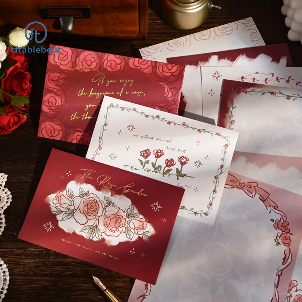 1 Bộ Phong Bì Bằng Giấy Không Phai In Họa Tiết Hoa &amp; Chữ Lãng Mạn Cho Nữ