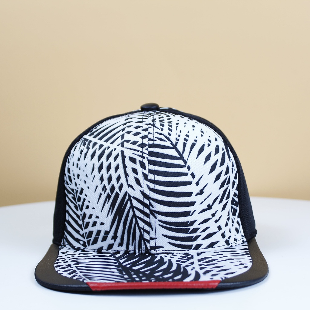 Mũ Nón Snapback Họa Tiết Lá Dừa Kết Phối Da Khóa Bấm Nón HipHop Phong Cách Thời Trang Nam Nữ