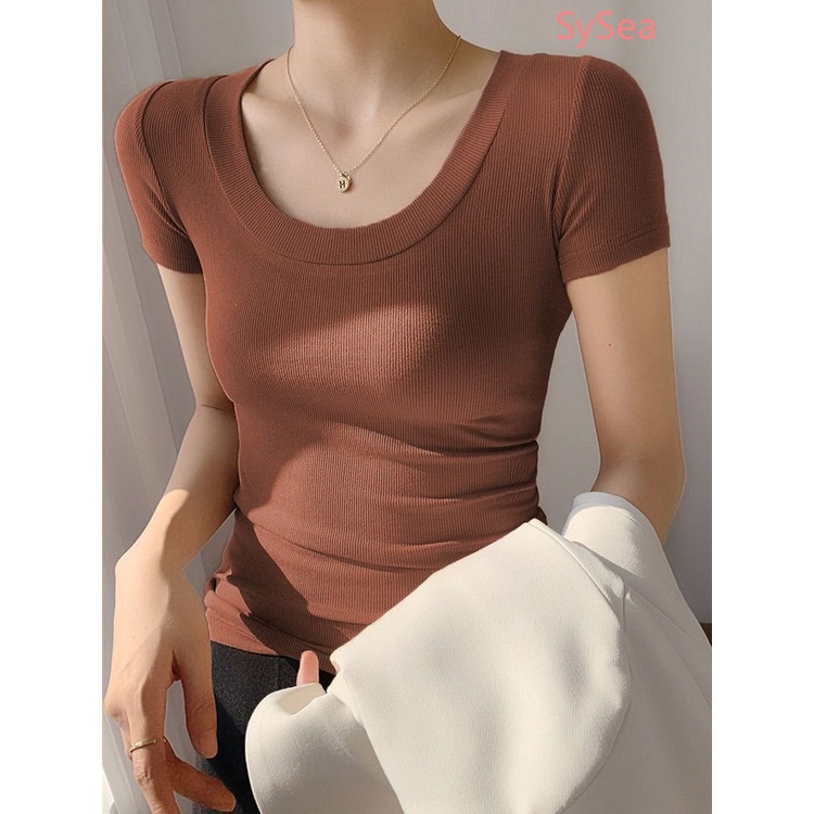 Áo Kiểu Cổ Chữ U Chất Liệu Lụa Lạnh Thời Trang Mùa Hè Cho Nữ