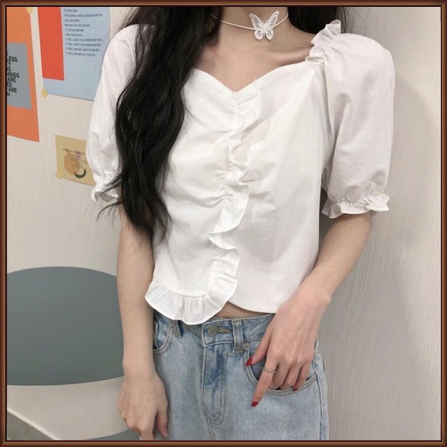 Áo Thun Tay Ngắn Cổ Vuông Màu Sắc Thanh Lịch Dành Cho Nữ