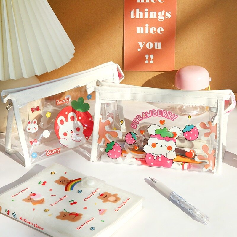 Túi Đựng Bút Bằng PVC Trong Suốt Cỡ Lớn In Hoạt Hình Dễ Thương Cho Học Sinh
