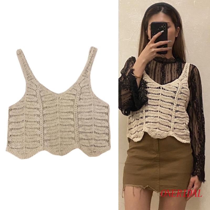 Áo Lửng Hai Dây Dệt Kim Họa Tiết Kẻ Sọc Cổ Chữ V Thời Trang Mùa Hè Cho Nữ