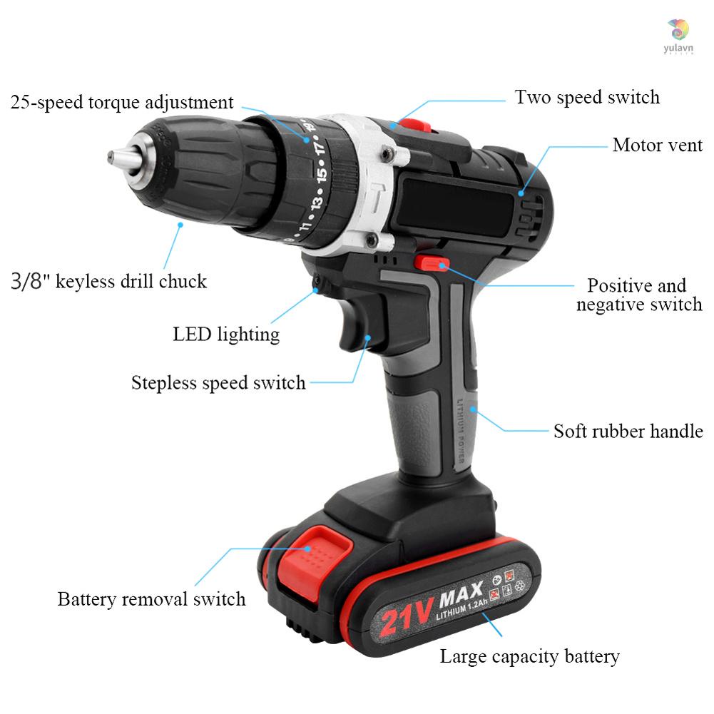 Máy Khoan Điện Cầm Tay Không Dây Công Suất Cao 21VF Đa Năng Có Thể Sạc Lại