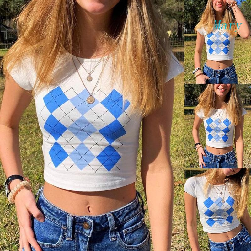 Áo Croptop Tay Ngắn Cổ Tròn Màu Sắc Tương Phản Phong Cách Harajuku Thời Trang Mùa Hè Cho Nữ