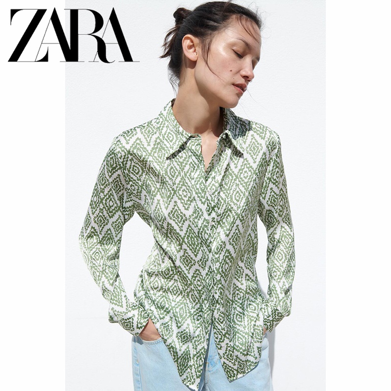 Áo Sơ Mi Lụa satin In Họa Tiết Thanh Lịch Thời Trang ZARA Cho Nữ