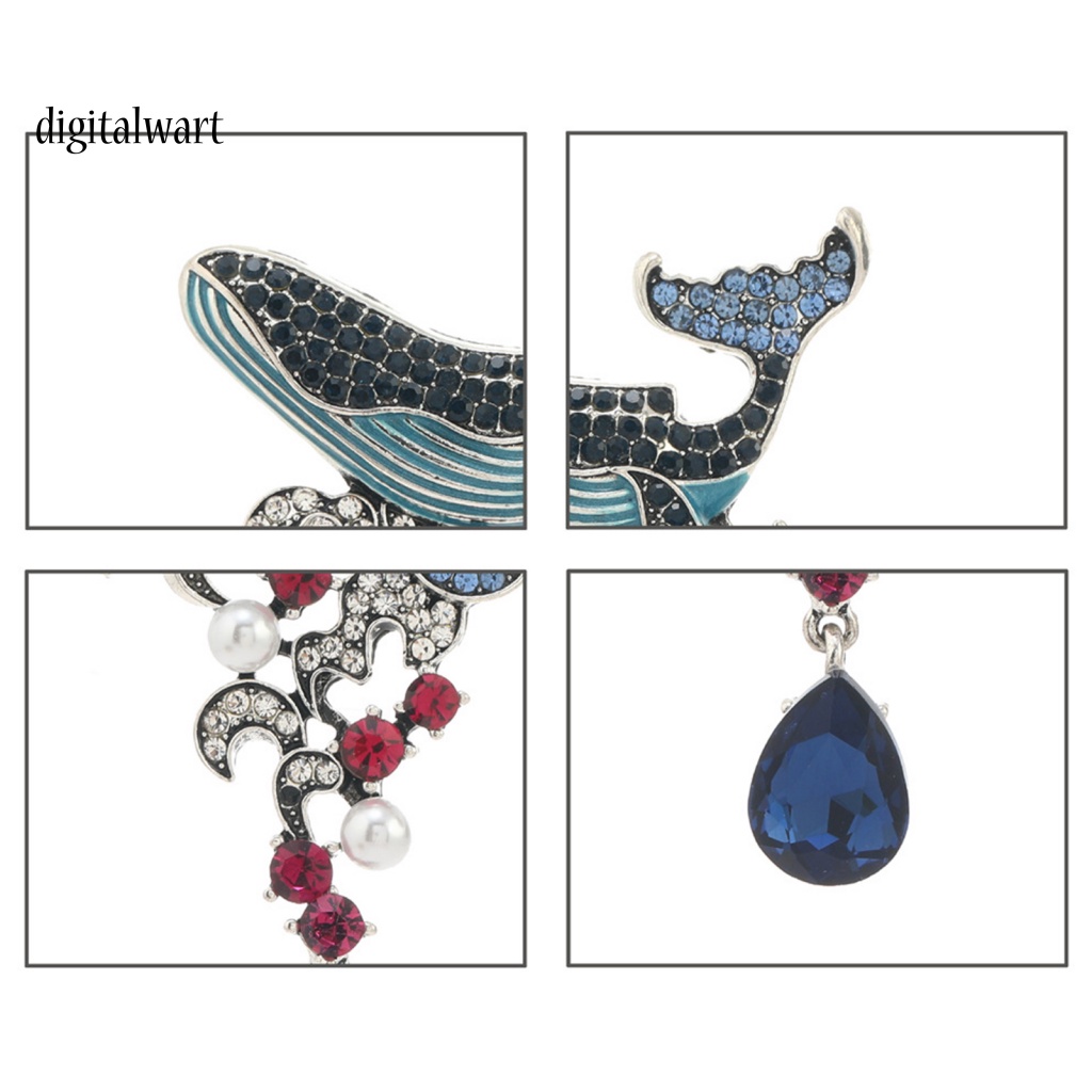 Kỹ Thuật Số| Ghim Cài Áo Hình Cá Voi Đính Đá Tráng Men Giả Chống Gỉ Sét Phong Cách Vintage