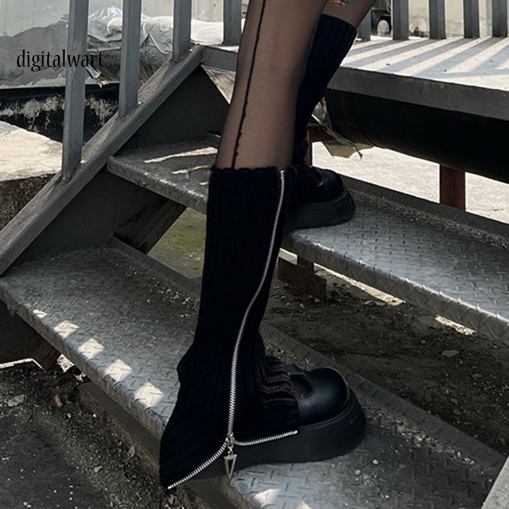 Kỹ Thuật Số| 1 Đôi Vớ Dệt Kim Giữ Ấm Chân Phối Khóa Kéo Phong Cách Nhật Bản Thời Trang Thu Đông Cho Nữ