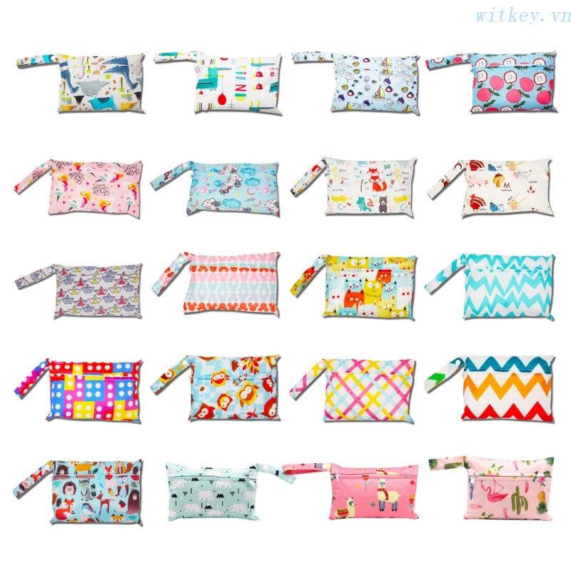 Túi Đựng Tã Lót Khô / Ướt Đa Năng Chống Nước In Họa Tiết Hoạt Hình Có Thể Tái Sử Dụng Cho