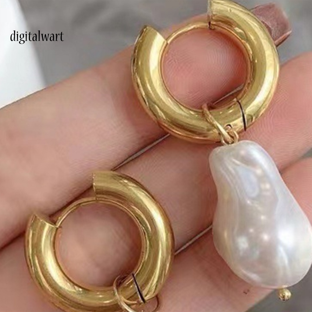 Kỹ Thuật Số| 1 Đôi Bông Tai Tròn Đính Ngọc Trai Giả Phong Cách Baroque Thanh Lịch Dành Cho Nữ