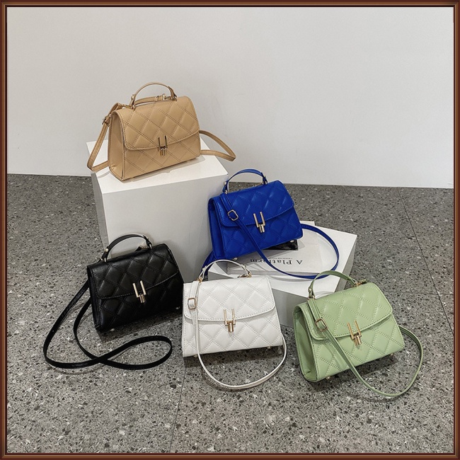 Túi Xách Da Nhân Tạo Màu Trơn Họa Tiết Thêu Hình Thoi Đơn Giản Thời Trang Cho Nữ