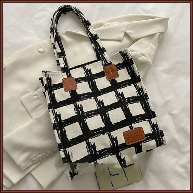 Túi Xách Canvas Sức Chứa Lớn Họa Tiết Sọc Caro Phong Cách Retro Thời Trang Cho Nữ