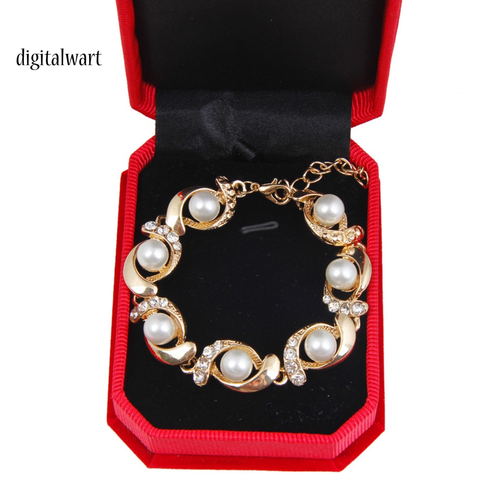 Kỹ Thuật Số| Vòng Tay Mạ Điện Đính Đá Ngọc Trai Giả Sang Trọng Có Thể Điều Chỉnh Cho Nữ