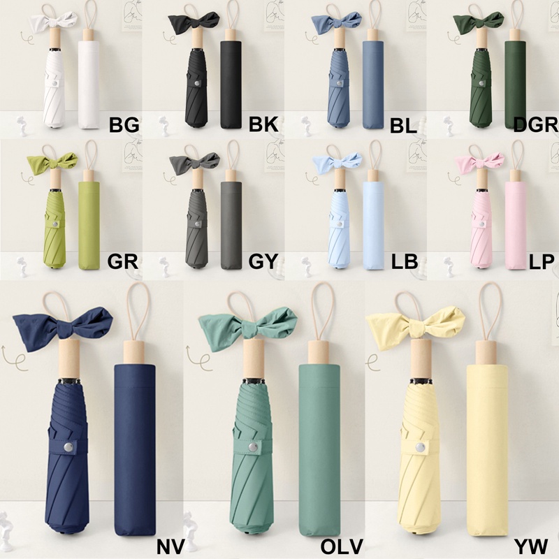 Dù Gấp 8 Khúc Tay Cầm Bằng Gỗ Chống Gió Chống Nắng Cho Nam Và Nữ