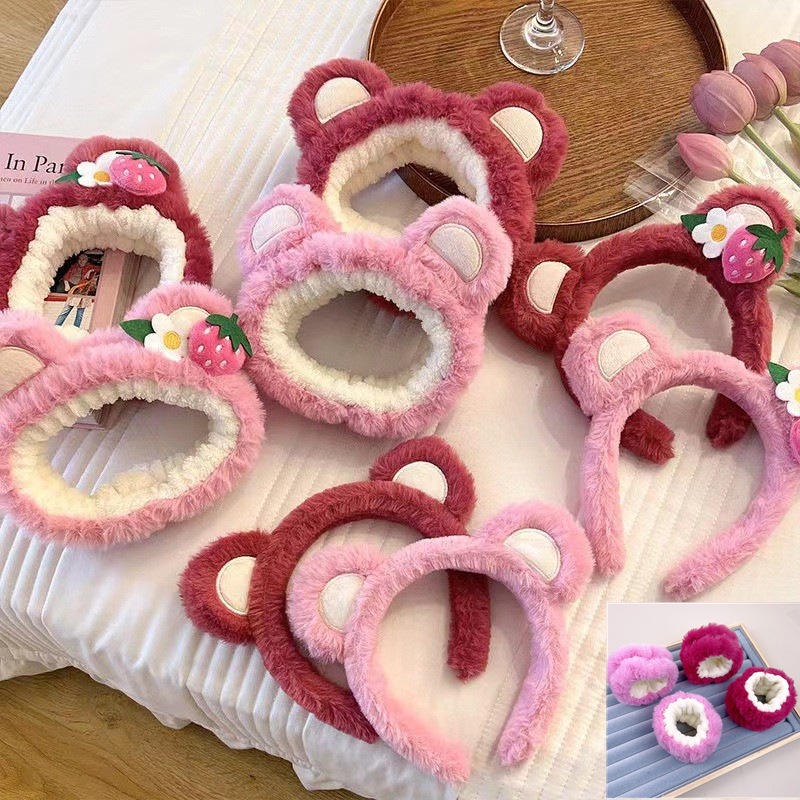 Băng Đô Rửa Mặt Gấu Dâu, Băng đô hình gấu dâu tây mềm mại chống trượt phiên bản Hàn Quốc dễ thương | LAGStore