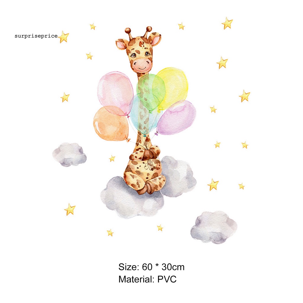 Sticker Dán Tường Tự Dính Bằng PVC Hình Hươu Cao Cổ Và Bong Bóng Dễ Thương