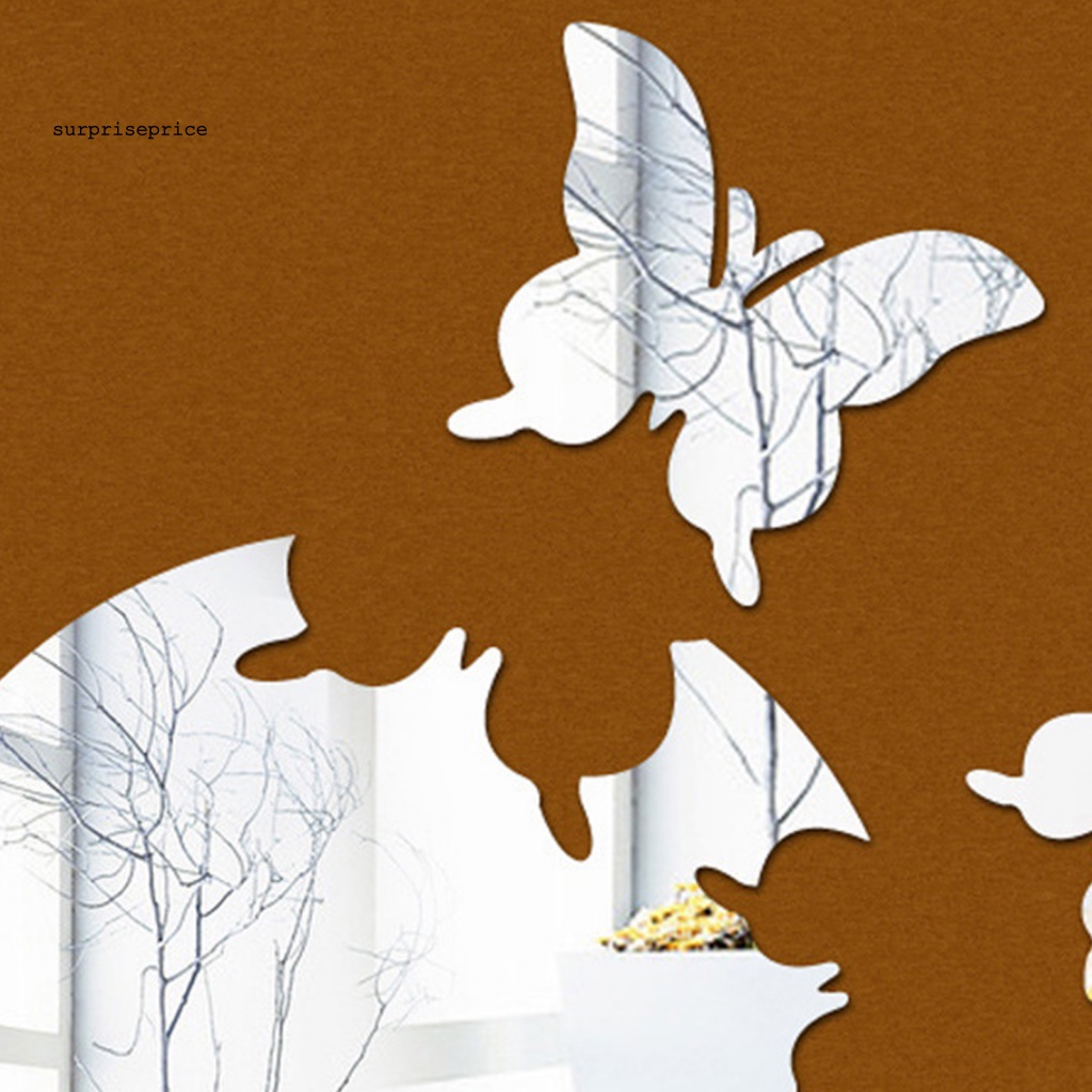 Set 4 Sticker Dán Tường Mặt Gương Acrylic Hình Bướm 3D Chống Phai Màu Cho Nhà Ở