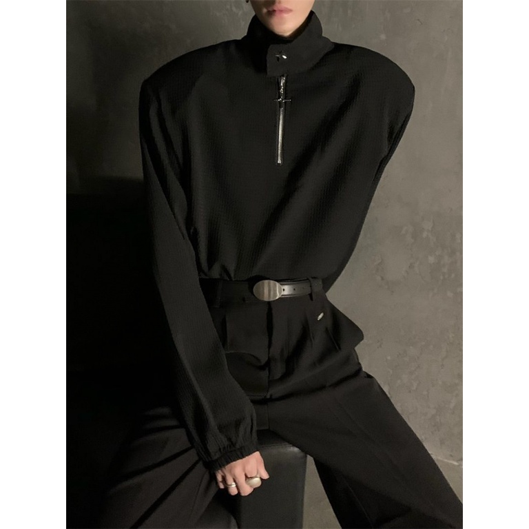 Áo Khoác Cổ Đứng Phối Khóa Kéo Kim Loại Thời Trang Mùa Thu Cho Nam