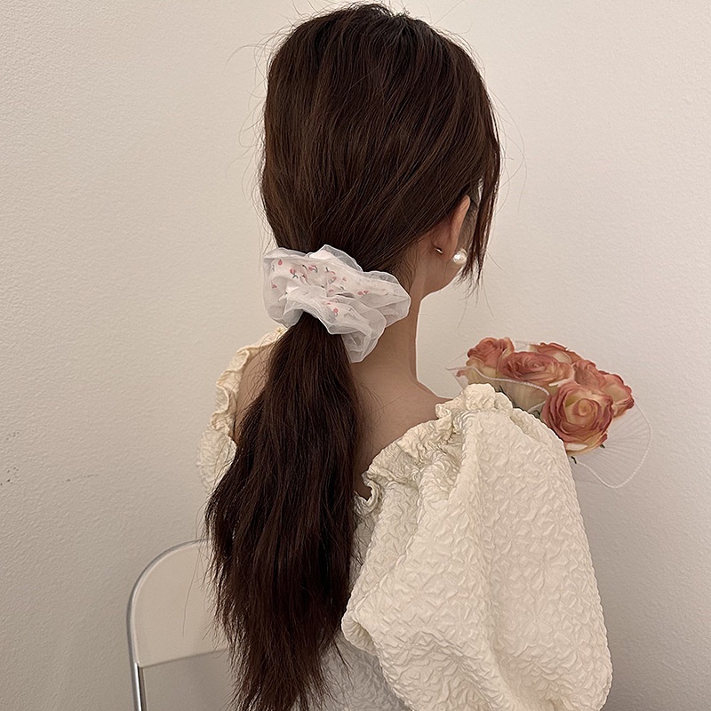 Dây Cột Tóc Cao Su Co Giãn Phối Lưới Thiết Kế Đơn Giản Thời Trang Cho Nữ