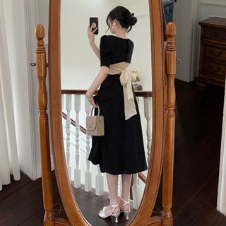 Official Picture French Hepburn style dress bubble sleeve backless waist-tight elegant chic amazing little black dress BSZZ