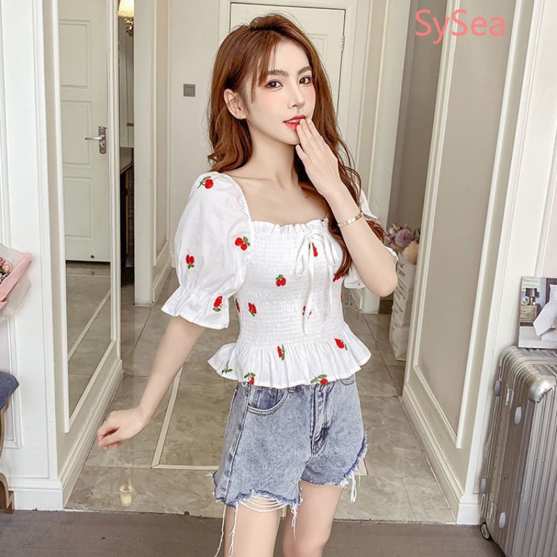 Áo Sơ Mi Ngắn Tay Xếp Ly Thời Trang Mùa Hè Hàn Quốc Cho Nữ