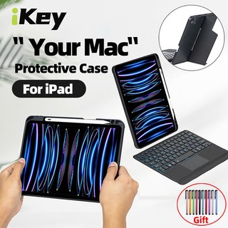 IKey Magnetic Split Detachable Wireless Bluetooth LED Backlit Backlight Touchpad Keyboard Leather Case Compatible For iPad Pro 11 12.9 Mini 6 Air 4 Air 5 10th gen 10.9 9th 8th 7th gen 10.2 Air 3 10.5 inch With Pencil Slot Holder Vertical Protection Cover