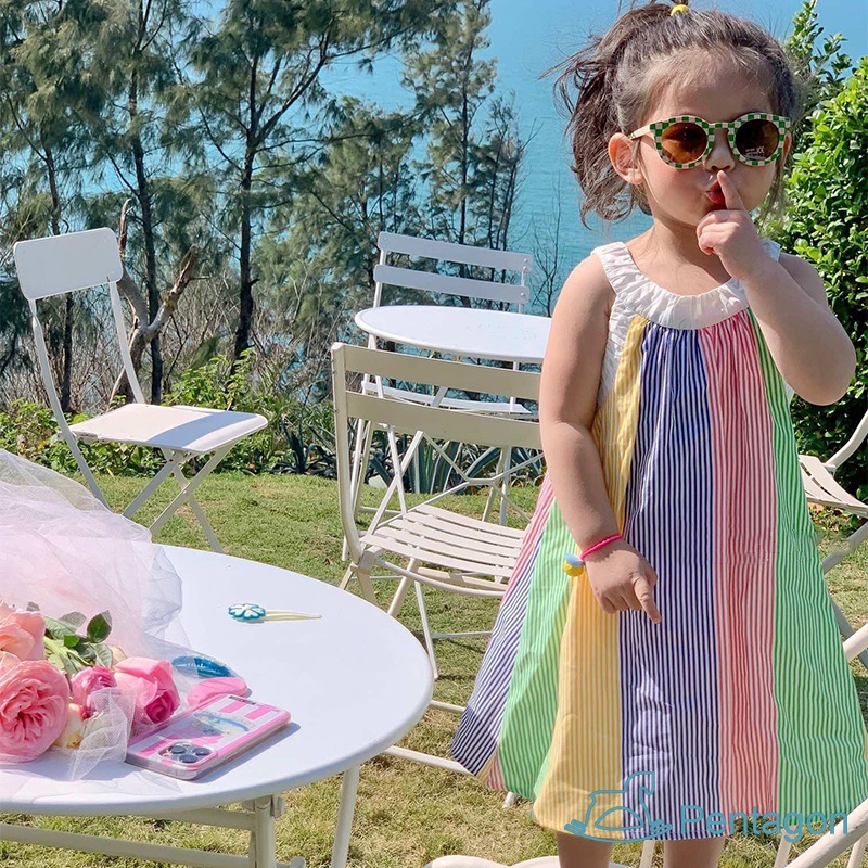 Đầm Công Chúa Mùa Hè Hai Dây Sát Nách Kẻ Sọc Nhiều Màu Đa Dạng Cho Bé Gái