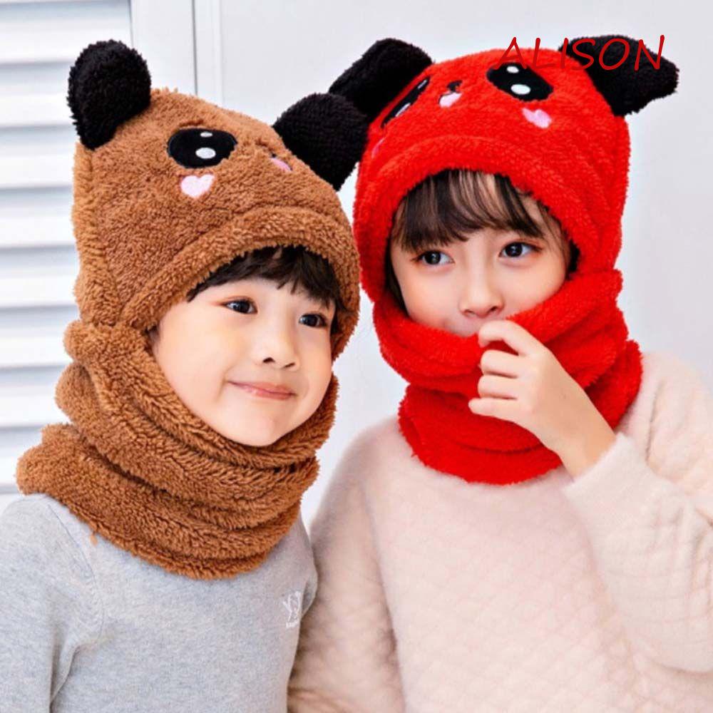 Mũ Len Che Phủ Cổ Giữ Ấm Chống Gió Hình Gấu Trúc Hoạt Hình Kèm Khăn Choàng Len Thời Trang Mùa Đông Cho Bé Trai