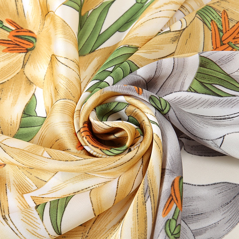 Khăn Choàng Lụa Satin Dài 180-90cm Mềm Mại Thoáng Khí In Họa Tiết Hoa Lily Thanh Lịch Thời Trang Cho Nữ