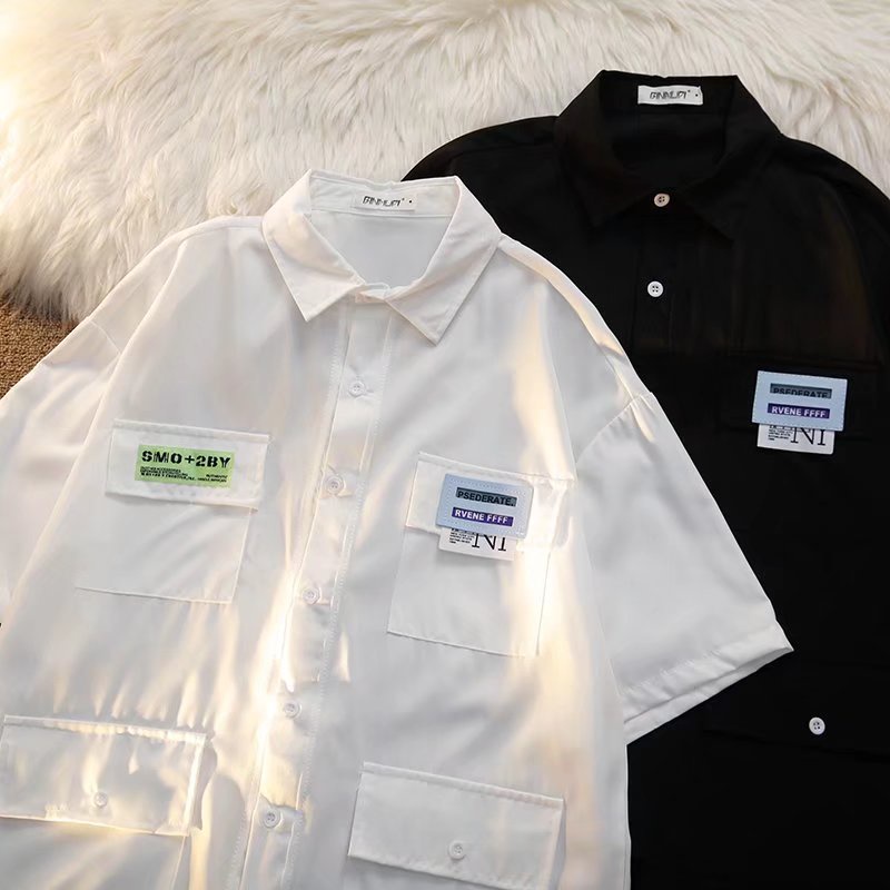 Áo Sơ Mi Tay Lỡ Màu Trơn Phong Cách Harajuku Nhật Bản Thời Trang Mùa Hè Mới Cho Nam