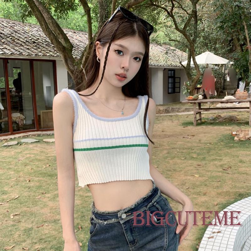 Áo Croptop Dệt Kim Không Tay Màu Sắc Thời Trang Xuân Hè Dành Cho Nữ