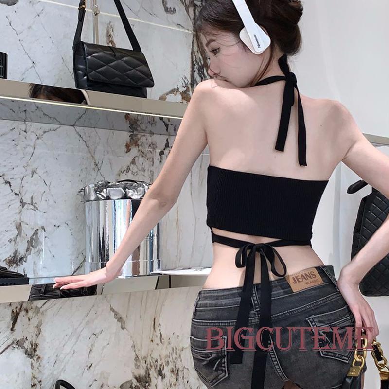 [] - Áo Croptop Không Tay Hở Lưng Màu Trơn Bằng Lụa Lạnh Thời Trang Mùa Hè Đường Phố Đơn Giản Dành Cho Nữ