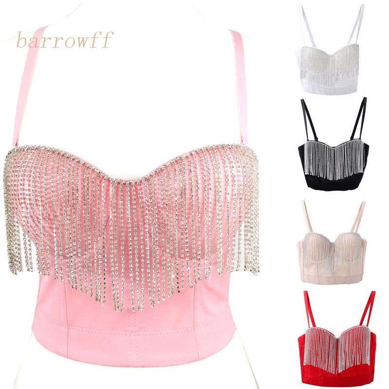 Brroa Áo Nịt Ngực Dạng Yếm Nâng Ngực Đính Đá Phối Tua Rua Phong Cách Gothic Steampunk Cho Nữ