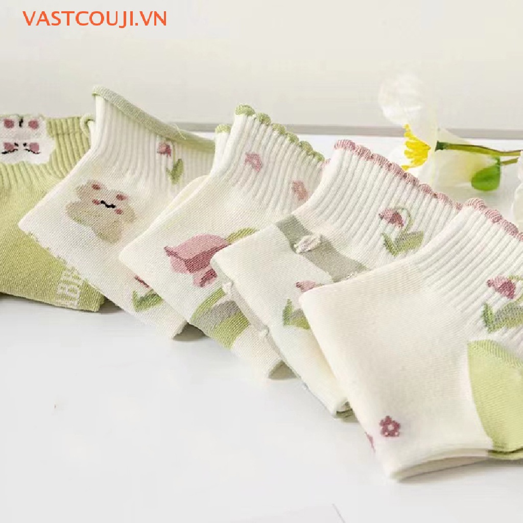 Vớ Cotton Cổ Thấp Họa Tiết Hoa / Thỏ Dễ Thương Thời Trang Phong Cách Hàn Quốc Cho Nữ