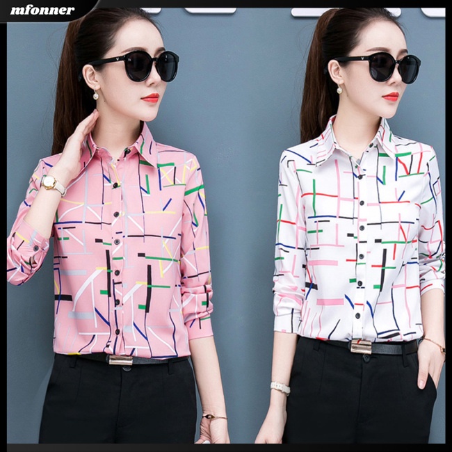 Áo Sơ Mi Chiffon Dài Tay Họa Tiết Sọc Thời Trang Dành Cho Nữ