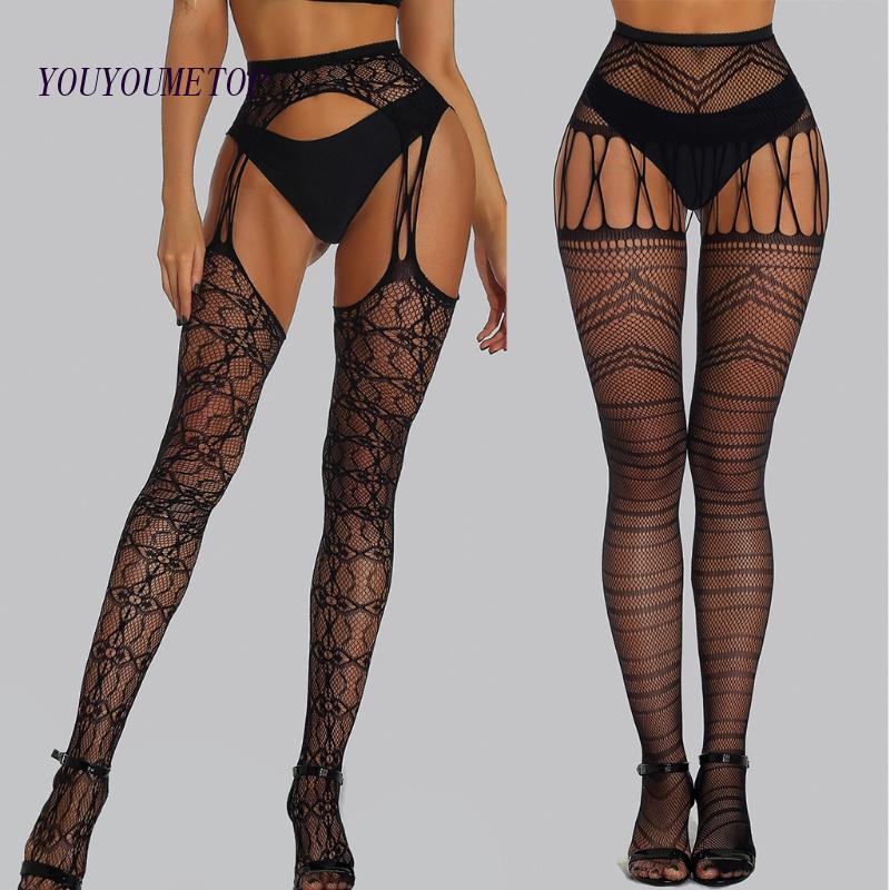 Youyo Quần Tất Lưới Rỗng Lưng Cao Co Giãn Gợi Cảm Cho Nữ Thi
