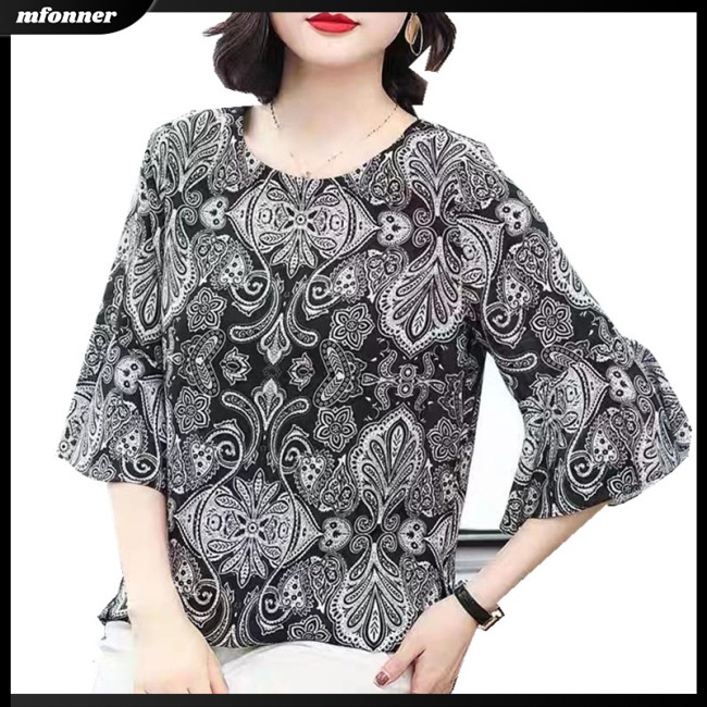 Áo Thun Tay Loe Cổ Tròn In Họa Tiết Retro Thời Trang Mùa Hè Cho Nữ