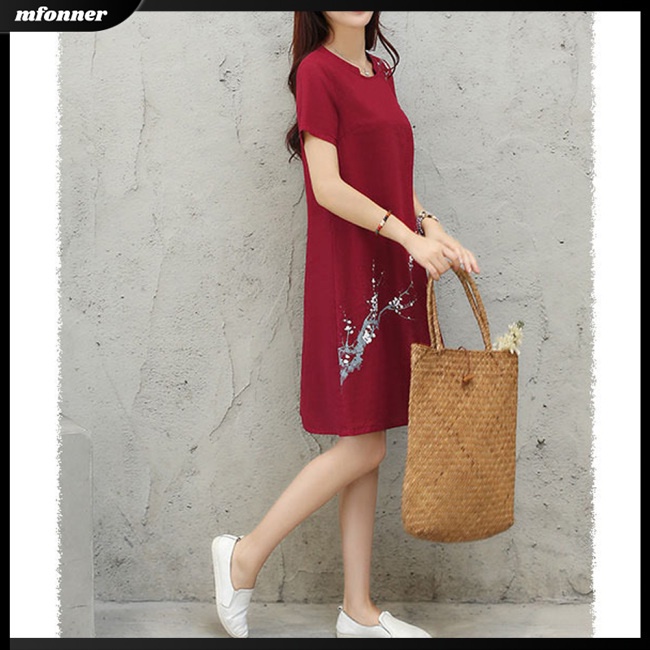 Đầm Tay Ngắn Dáng Rộng In Họa Tiết Hoa Xinh Xắn Thời Trang Cho Nữ