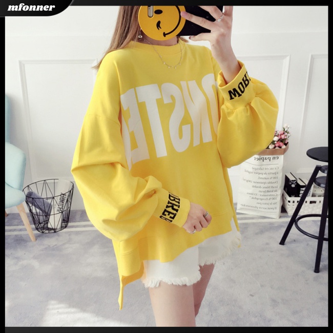 Áo Thun Dài Tay In Chữ Thời Trang Thu Đông Cho Nữ