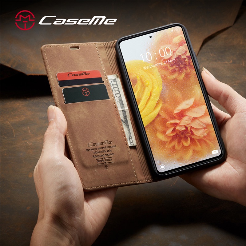 Thời Trang Bao Da Điện Thoại Nắp Lật Màu Nâu Kiêm Giá Đỡ Cho xiaomi 13 12 pro lite 13t 12t poco x5 pro f3 k40 Ốp