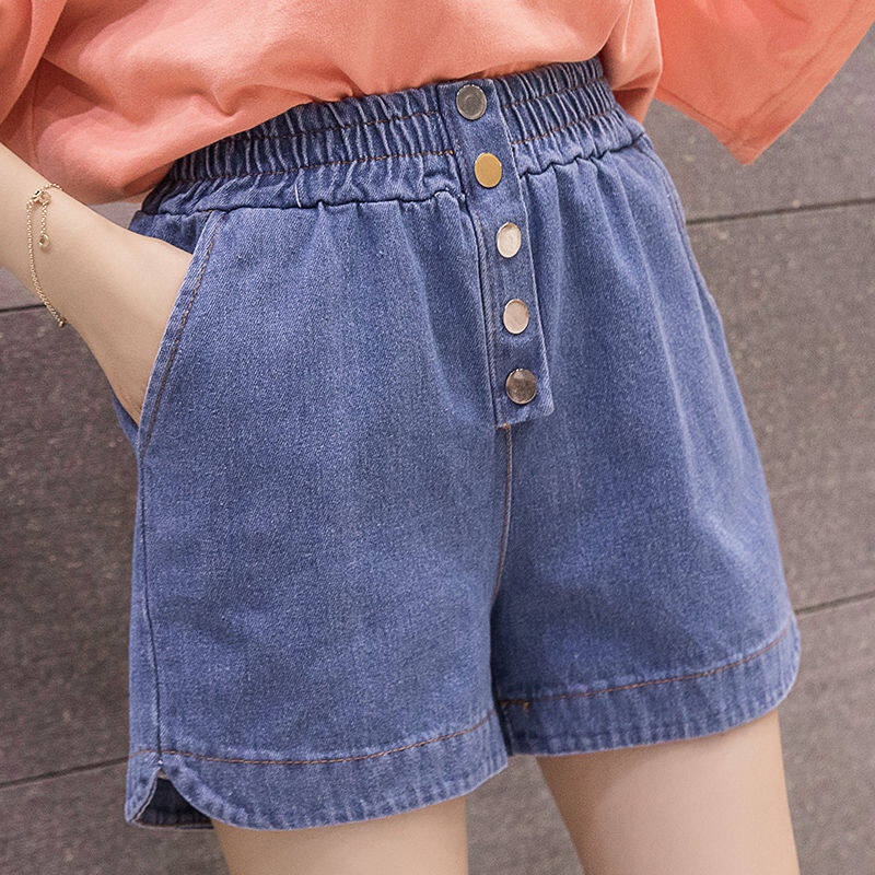 Quần Short Denim Lưng Cao Dáng Rộng Co Giãn Thời Trang Mùa Hè Cho Nữ Có Size Lớn