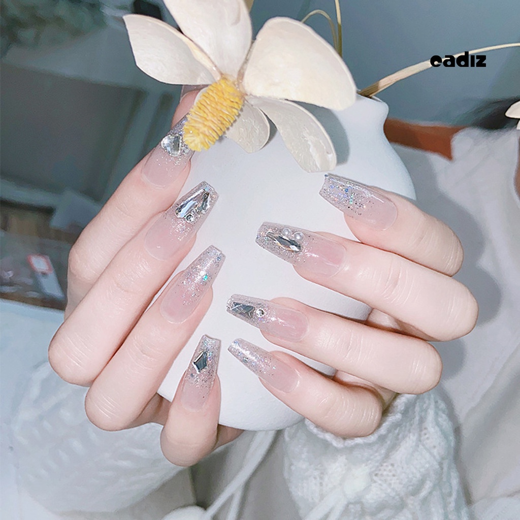 Set 24 Móng Tay Giả Có Keo Dán Đính Đá Trang Trí Toàn Diện Cho Nữ