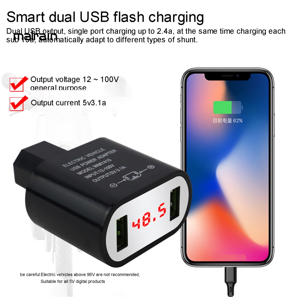 Cục Sạc Chuyển Đổi Hai Cổng USB PC 12V-100V Sang 5V 3A Màn Hình Kỹ Thuật Số Cho Xe Hơi