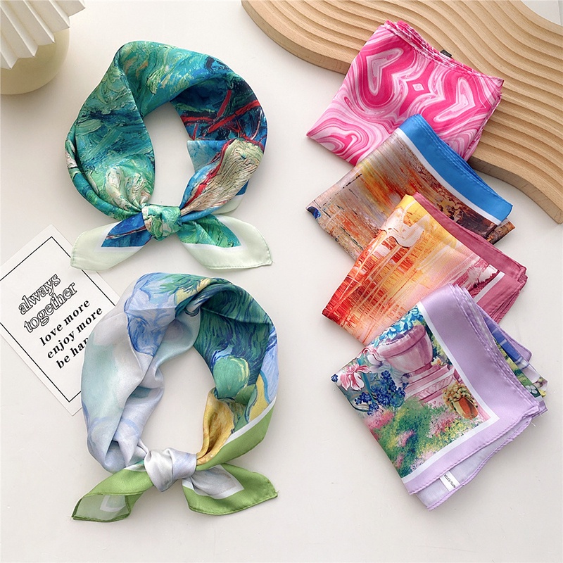 Khăn Choàng Cổ Vuông Bằng Lụa Satin In Họa Tiết Sọc Cầu Vồng Thời Trang Dành Cho Nữ