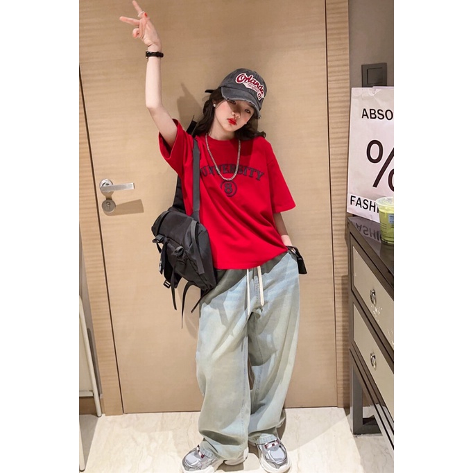 Set Áo Thun Ngắn Tay Và Quần Jeans Ống Rộng Phong Cách Phương Tây Thời Trang Mùa Hè Mới Cho Bé Gái