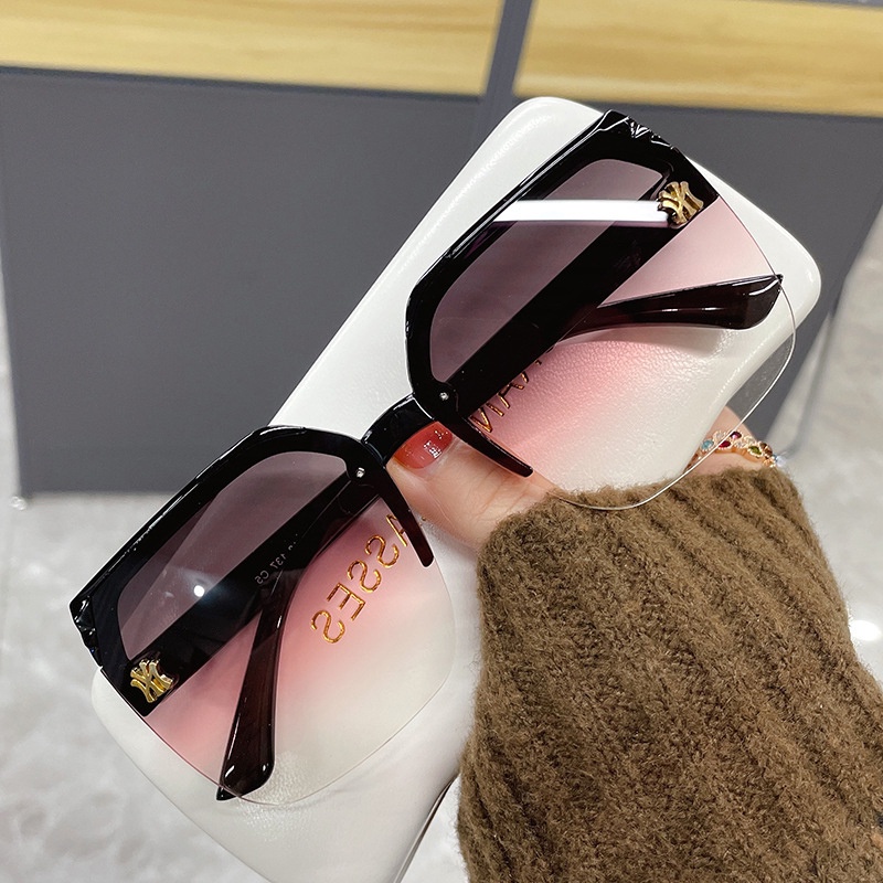 Mắt Kính Nửa Gọng Màu Gradient Cỡ Lớn Phong Cách Retro Thời Trang Cho Nữ