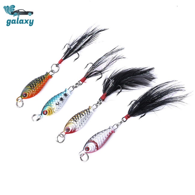 Bộ 4 Mồi Câu Cá Mini 3cm 6g 6g Kèm Móc Câu Hình Lông Vũ