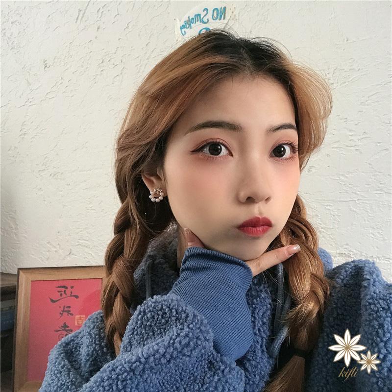 Bông tai khuyên tai bạc nữ đính ngọc trai thời trang Hàn Quốc Pha lê Nơ hồng Hoa tai hình cho phụ nữ Quà tặng phụ kiện trang sức