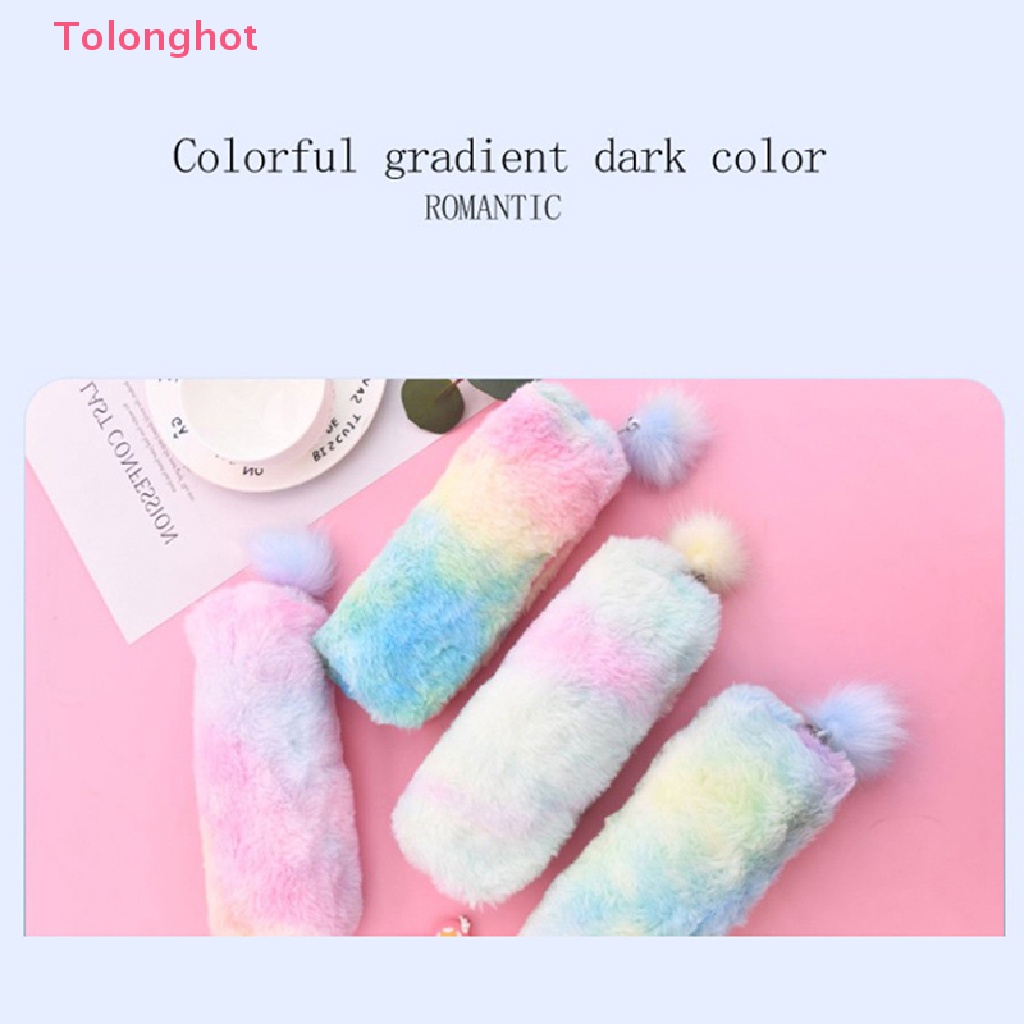 Tolonghot > Túi Đựng Bút Hình Bát Giác Phối Lông Màu Gradient Dễ Thương Cho Nữ