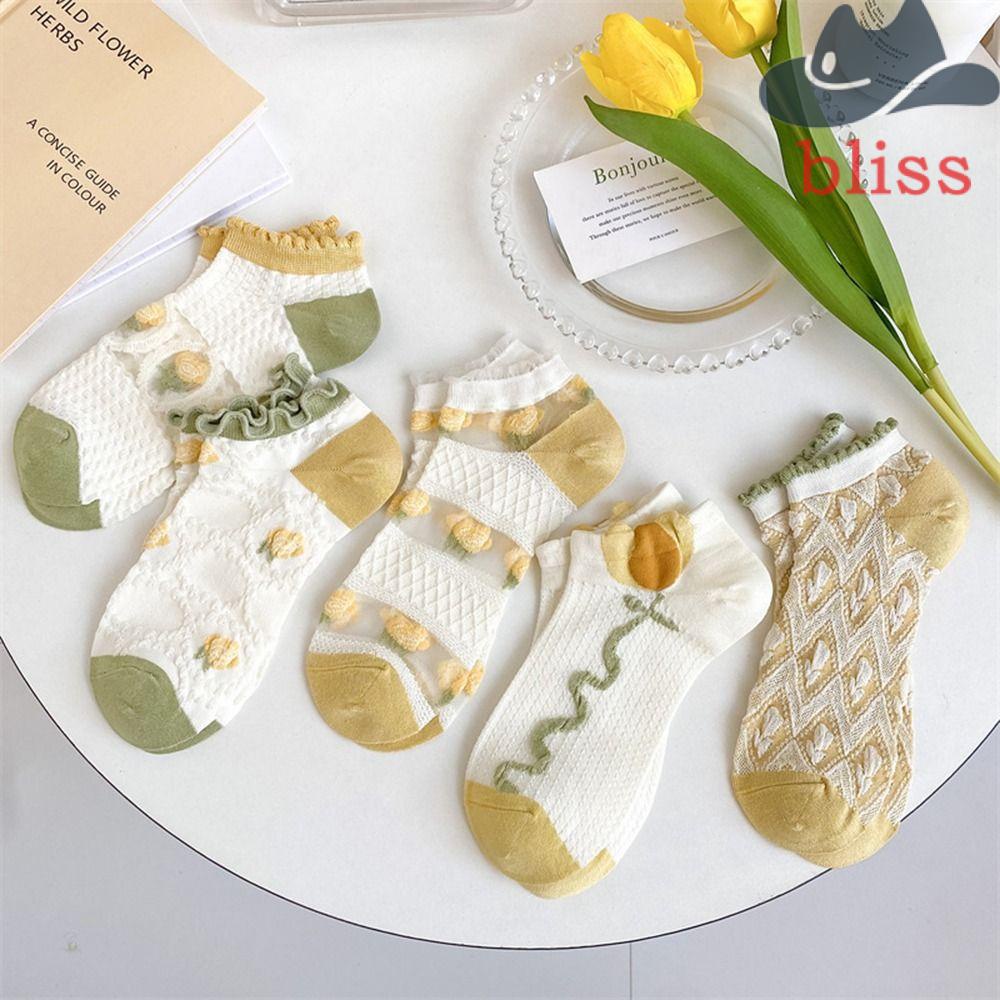 Vớ Lụa Cổ Thấp Co Giãn Họa Tiết Hoa Ngọt Ngào Phong Cách Harajuku Cho Nữ