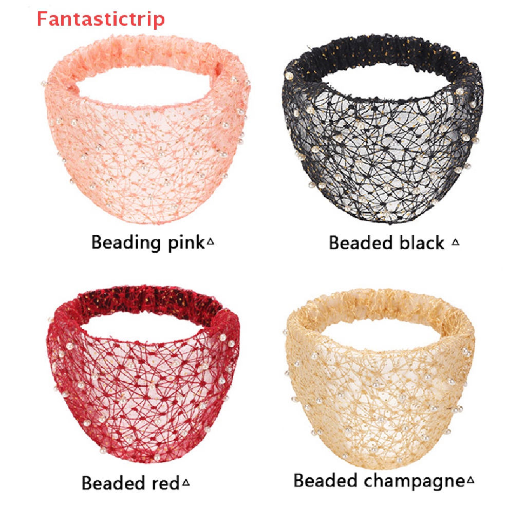 Băng Đô Cài Tóc Phối Lưới Thoáng Khí Đính Hạt Ngọc Trai Thời Trang